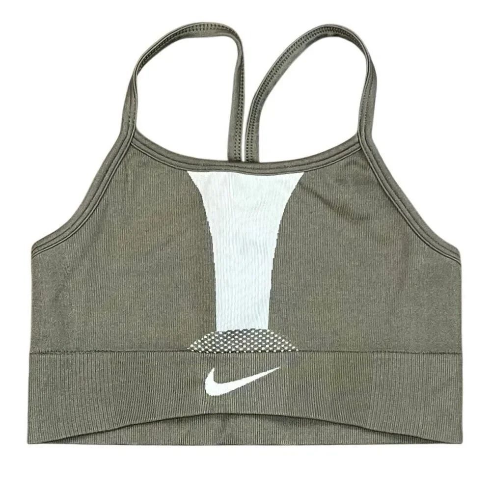 Nike Girls' Dri-FIT Indy Seamless Olive Low-Support Sports Bra Large